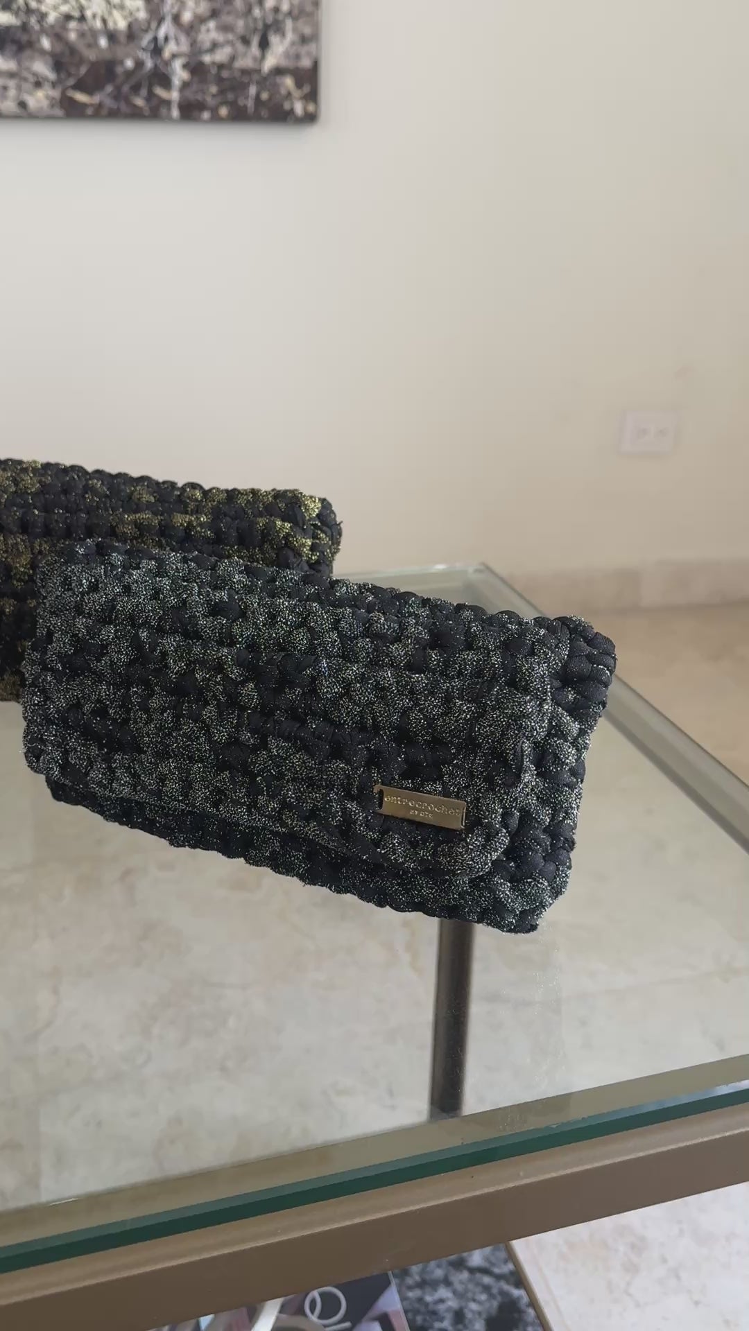 Black & Glitter Flap Clutch